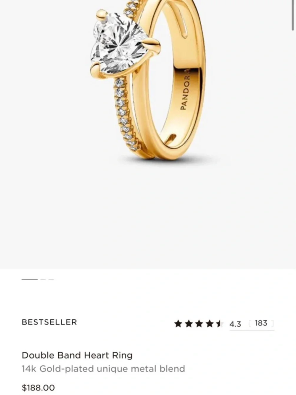 Pandora Gold Heart Ring with Clear Stone and Pavé Band - Picture 2 of 2